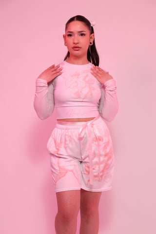 Leanne wearing the cupids bow shirt & cupids bow shorts from venus at the disco.