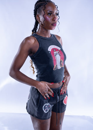 Heart Patch Drawstring Shorts