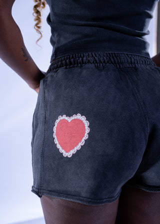 Heart Patch Drawstring Shorts