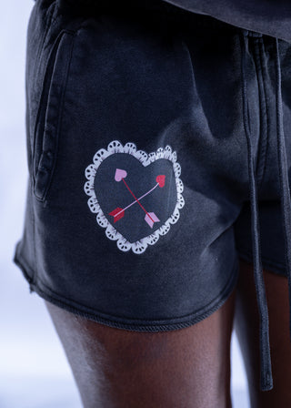 Heart Patch Drawstring Shorts