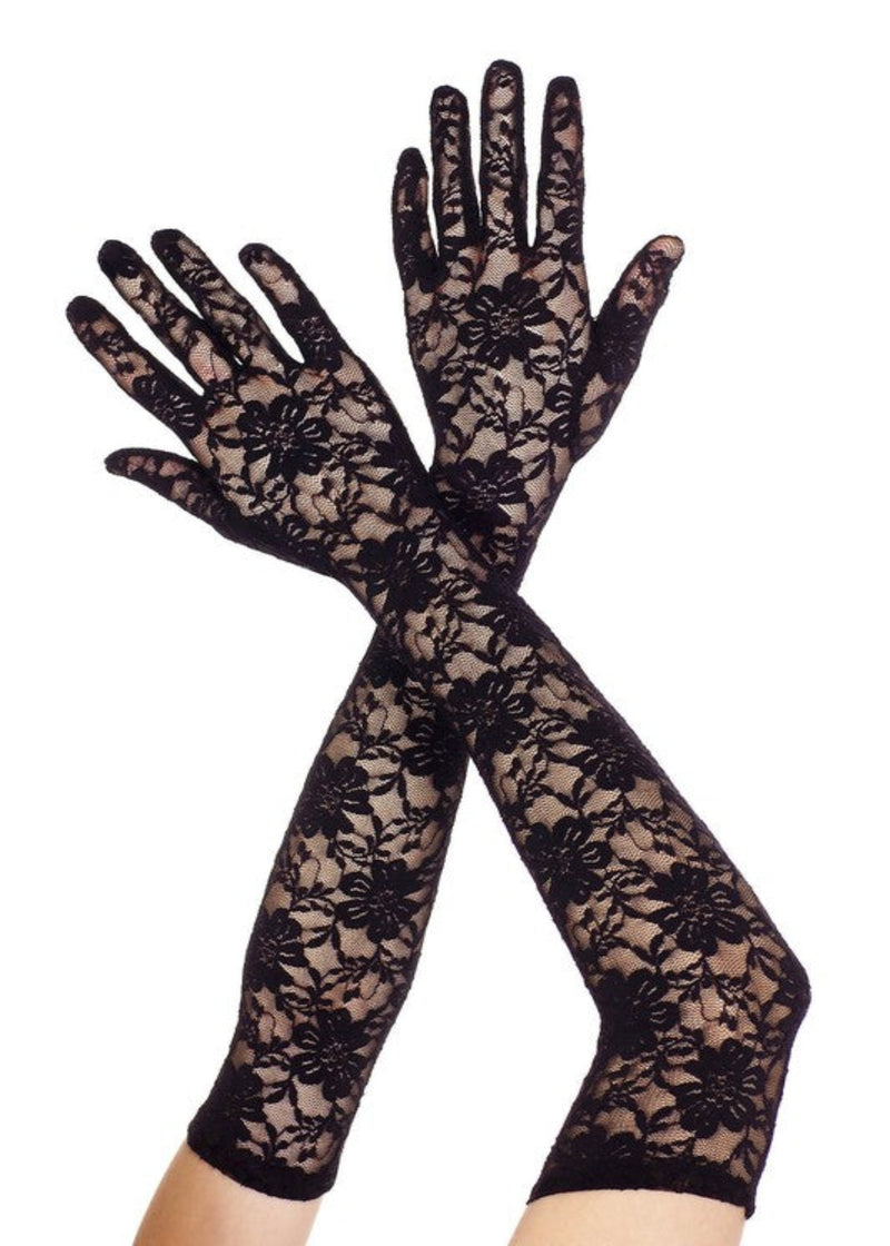 Black lace long opera gloves on a white background